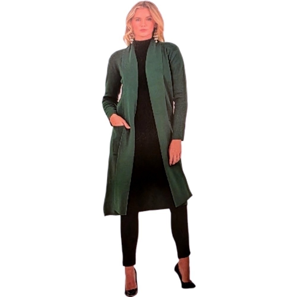 Maxsport Duster Length Green Heavyweight Open Front Cardigan Sweater Size XL NEW